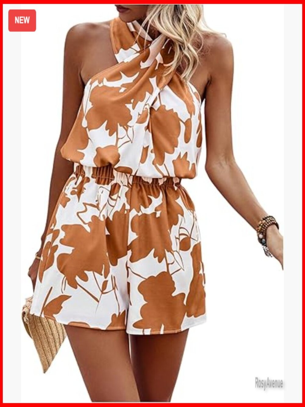 Boho Floral Print Halter Romper Sleeveless Criss Cross Jumpsuit S - Picture 1 of 6
